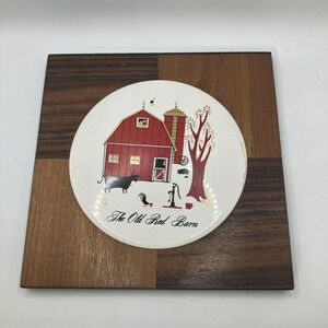 Vintage 'The Old Red Barn' Ceramic Wood Trivet Hot‎ Plate Wall Decor Farmhouse